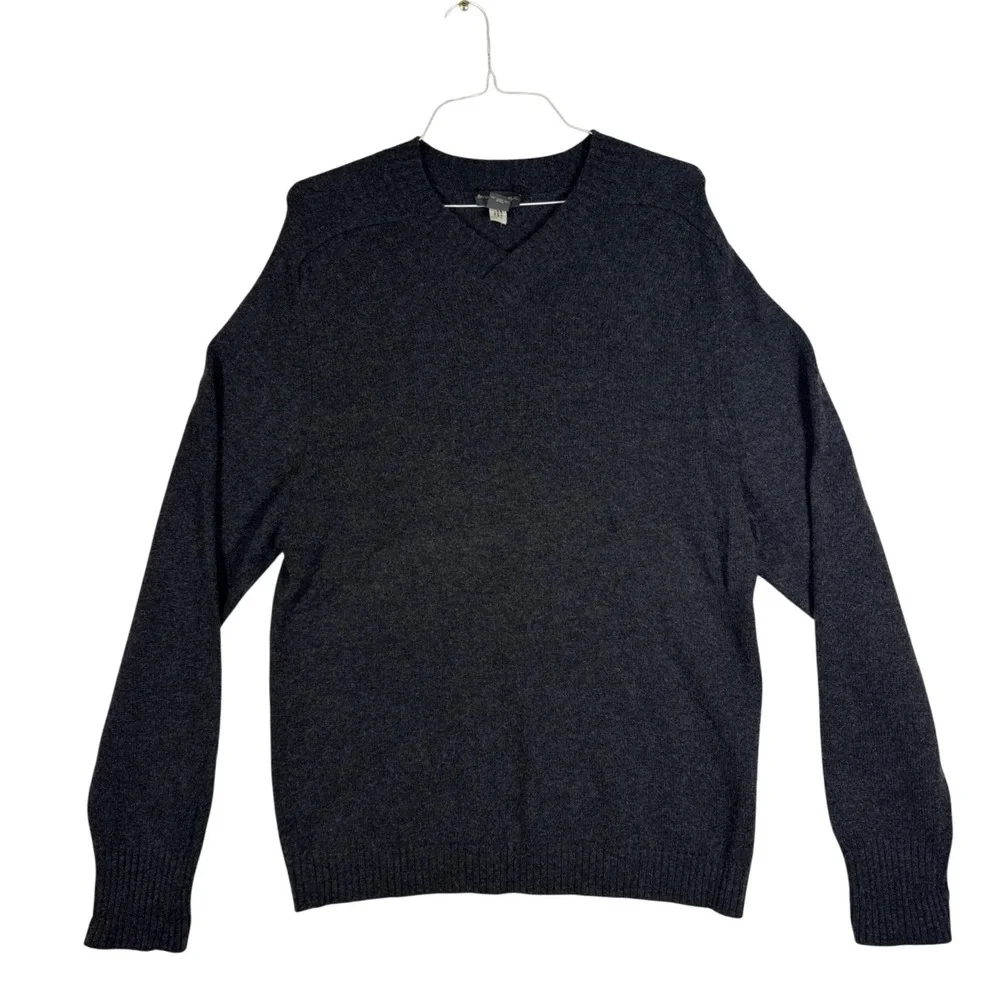 Banana Republic Mens XL 100% Cashmere V-Neck Sweater Charcoal Gray Knit